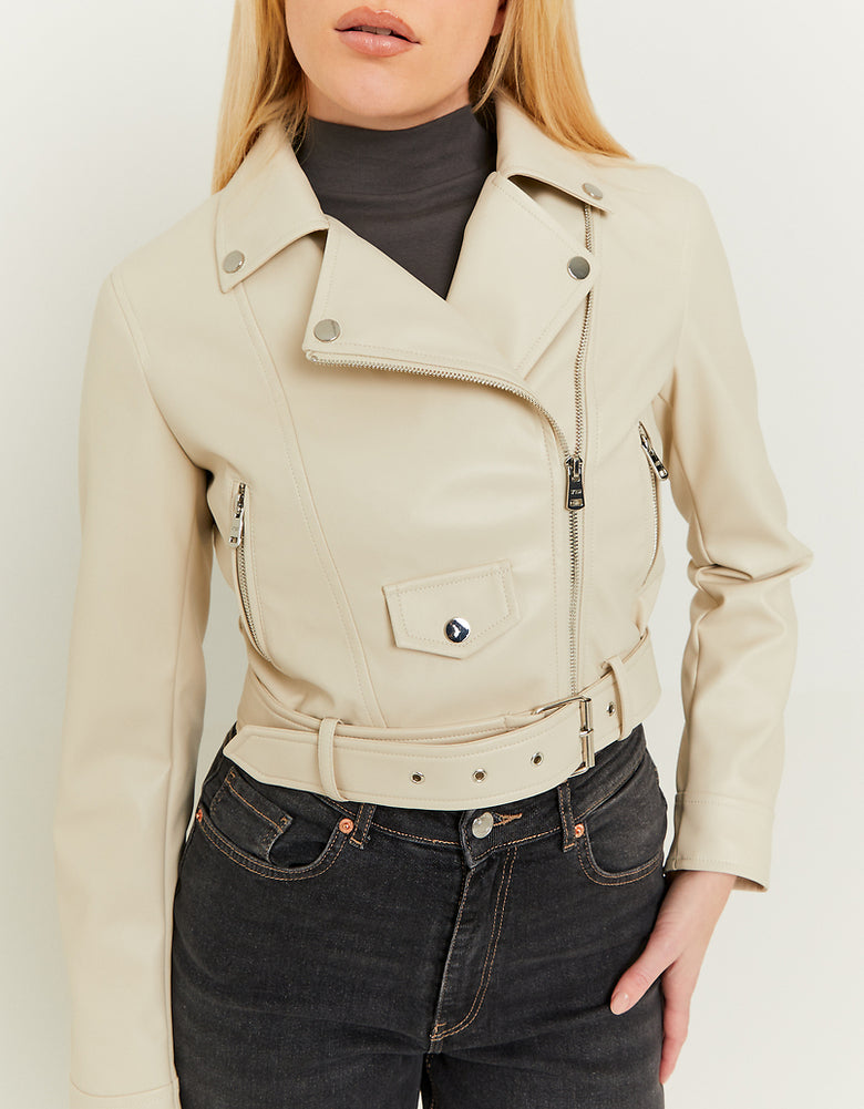Faux Leather Biker Jacket | Cream