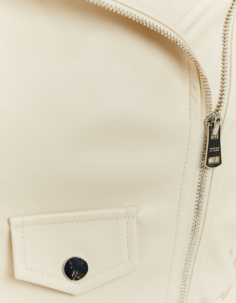 Faux Leather Biker Jacket | Cream