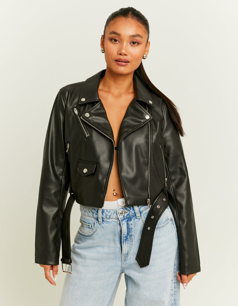 Faux Leather Biker Jacket | Black