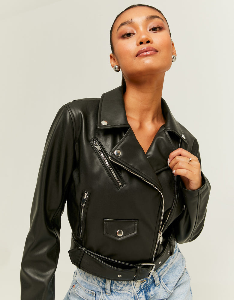 Faux Leather Biker Jacket | Black