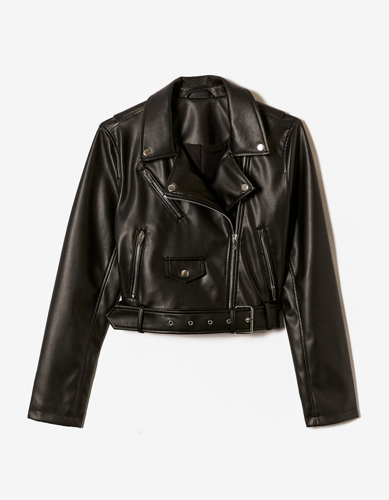 Faux Leather Biker Jacket | Black