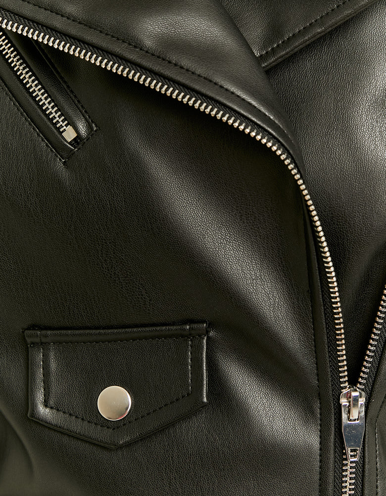 Faux Leather Biker Jacket | Black