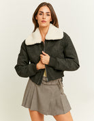 Washed Aviator with Removable Shearling Collar | Black