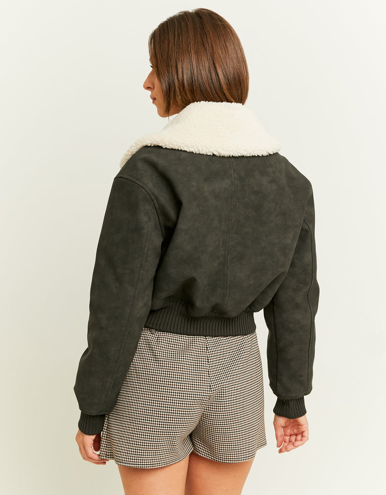 Washed Aviator with Removable Shearling Collar | Black