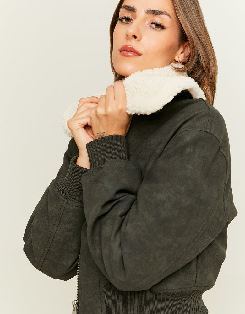 Washed Aviator with Removable Shearling Collar | Black
