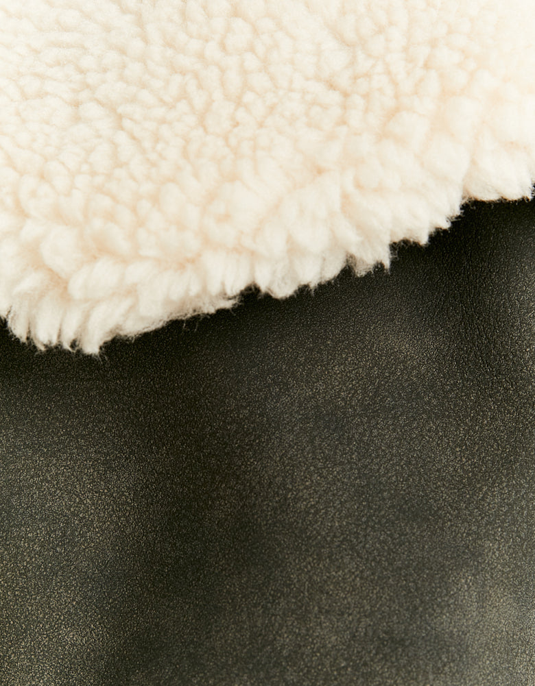 Washed Aviator with Removable Shearling Collar | Black