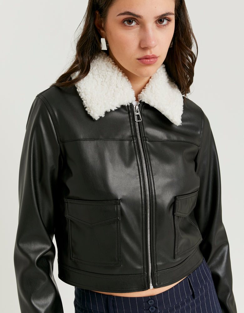 Jacket With Faux Fur Collar | Black