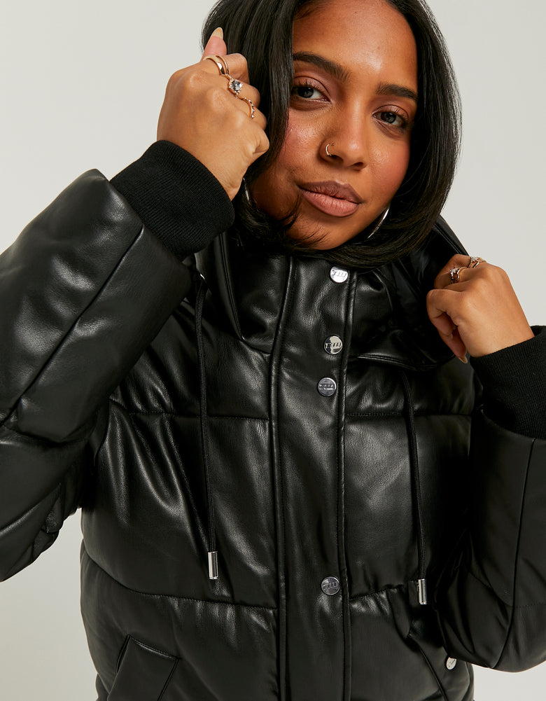Puffed Leather Jacket | Black
