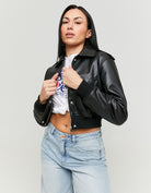 Faux Leather Bomber Jacket | Black