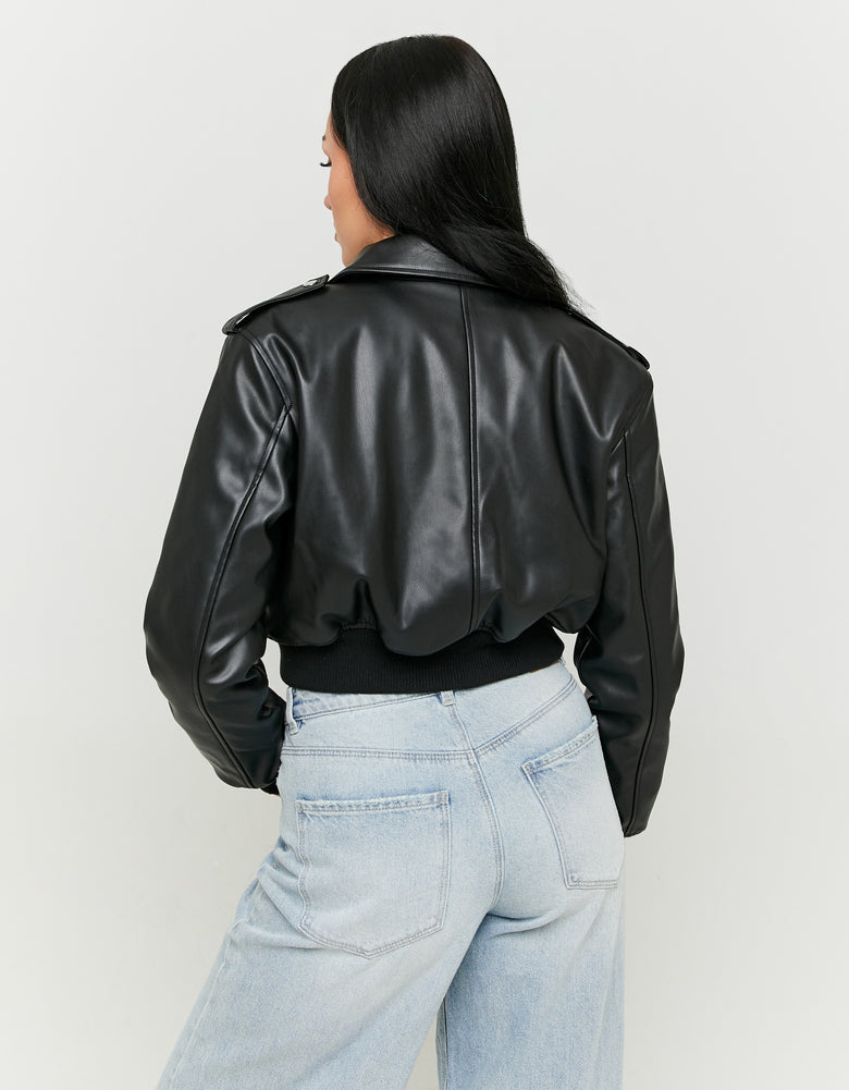 Faux Leather Bomber Jacket | Black
