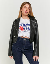 Faux Leather Biker Jacket | Black