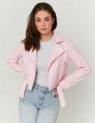 Faux Leather Biker Jacket | Pink