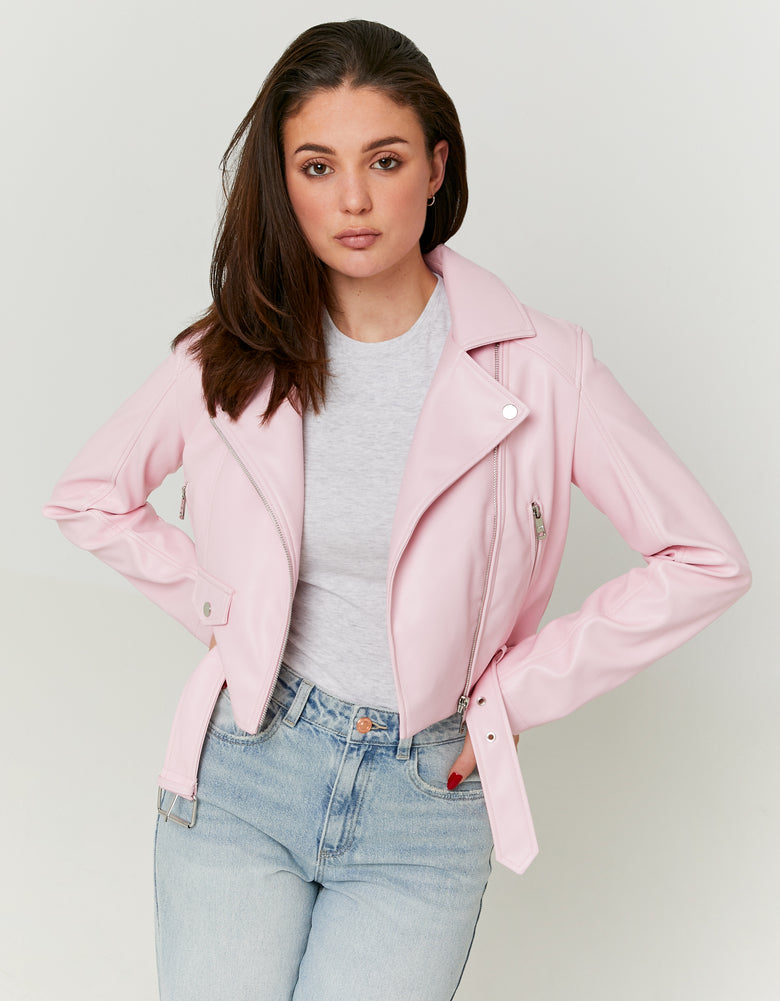 Faux Leather Biker Jacket | Pink