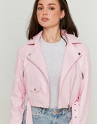 Faux Leather Biker Jacket | Pink