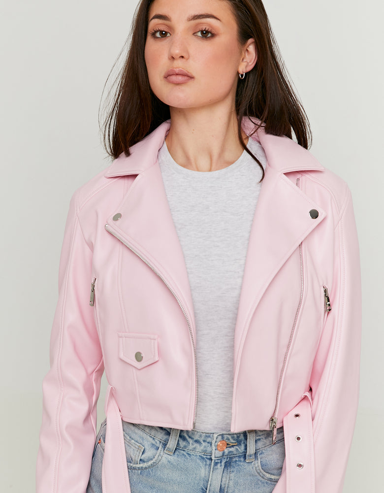 Faux Leather Biker Jacket | Pink