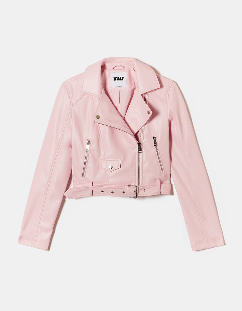 Faux Leather Biker Jacket | Pink