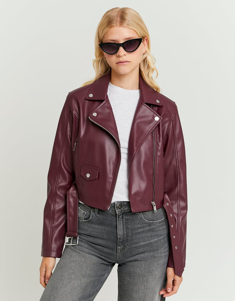 Faux Leather Biker Jacket | Bordeau