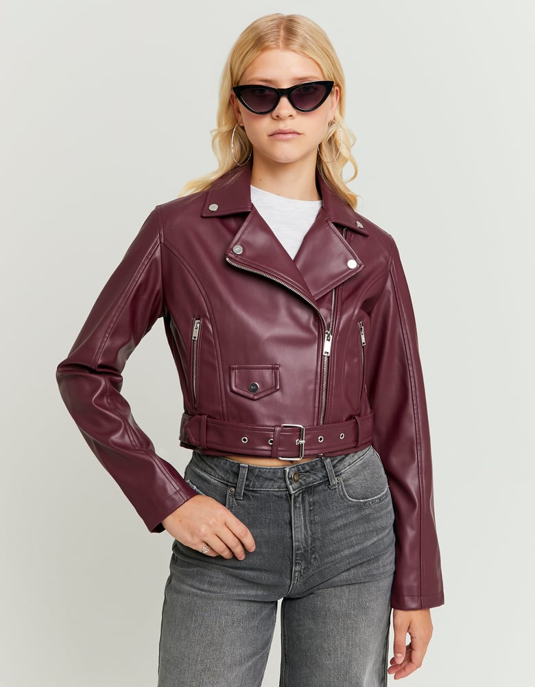 Faux Leather Biker Jacket | Bordeau