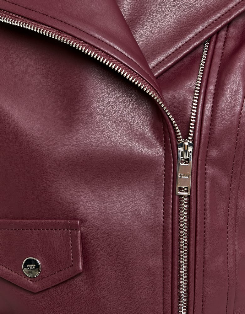 Faux Leather Biker Jacket | Bordeau