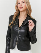 Faux Leather Zipped Blazer | Black
