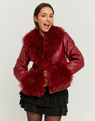 Faux Leather Jacket with Faux Fur | Red