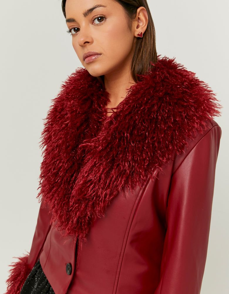 Faux Leather Jacket with Faux Fur | Red