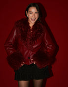 Faux Leather Jacket with Faux Fur | Red
