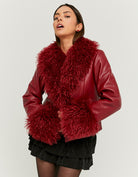 Faux Leather Jacket with Faux Fur | Red