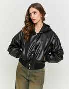 Faux Leather Bomber Jacket | Black