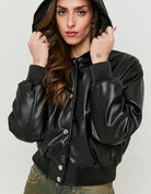 Faux Leather Bomber Jacket | Black