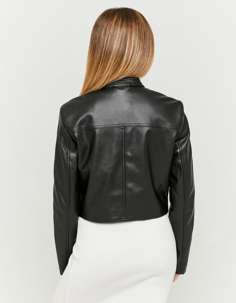Faux Leather Biker Jacket | Black-White