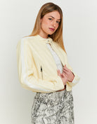 Faux Leather Biker Jacket | White-Yellow