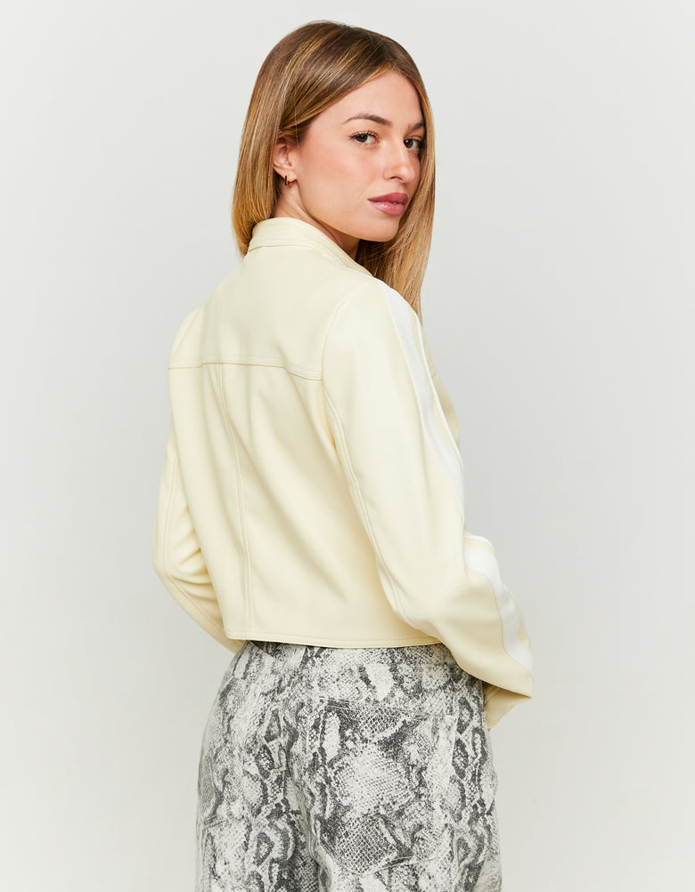 Faux Leather Biker Jacket | White-Yellow