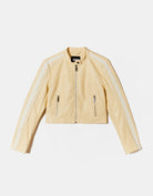 Faux Leather Biker Jacket | White-Yellow