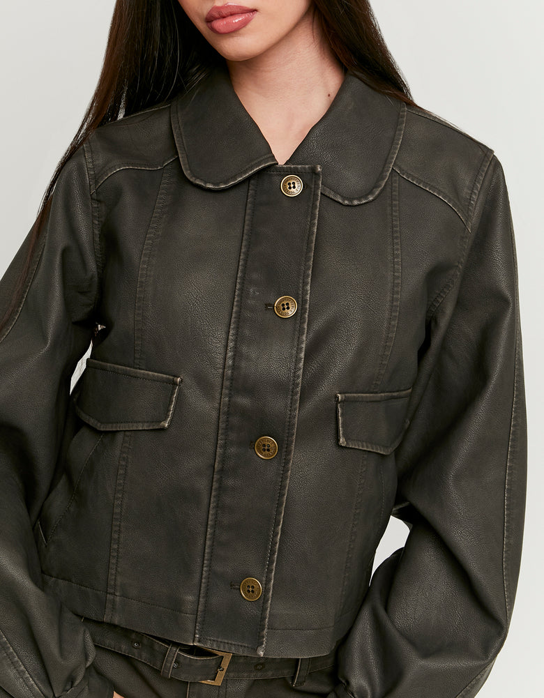 Faux Leather Jacket | Brown