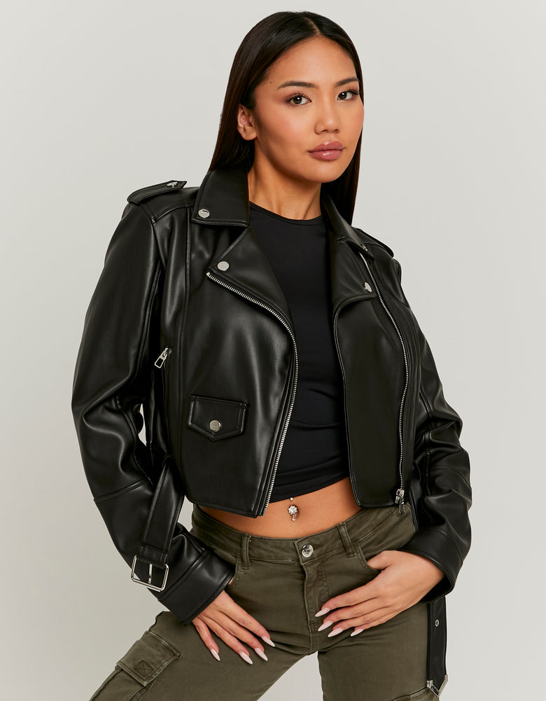 Faux Leather Biker Jacket | Black