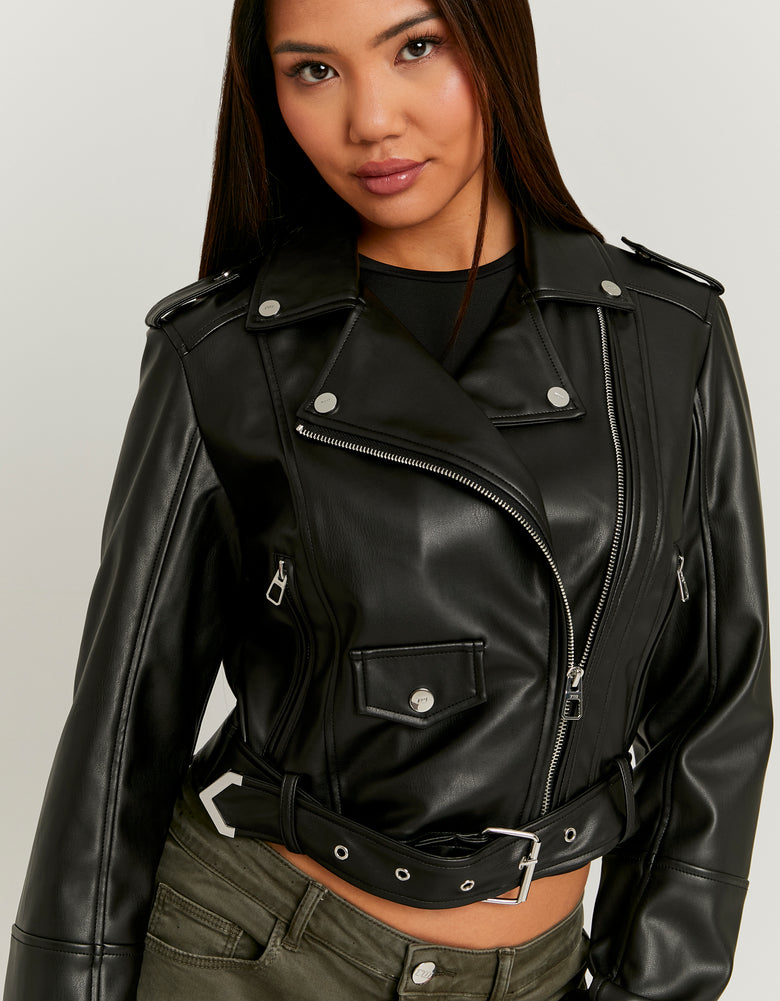 Faux Leather Biker Jacket | Black