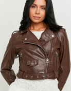 Faux Leather Biker Jacket | Brown