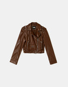 Faux Leather Biker Jacket | Brown