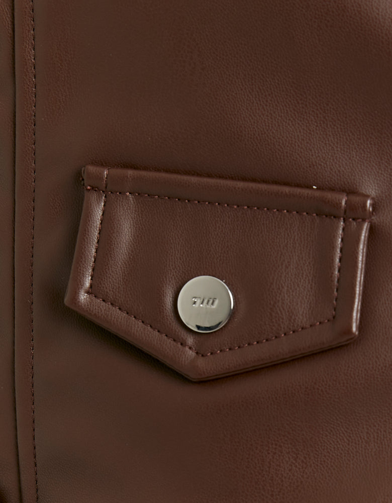 Faux Leather Biker Jacket | Brown