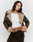 Faux Leather Aviator Jacket | Brown