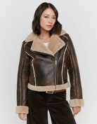Faux Leather Aviator Jacket | Brown