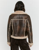 Faux Leather Aviator Jacket | Brown
