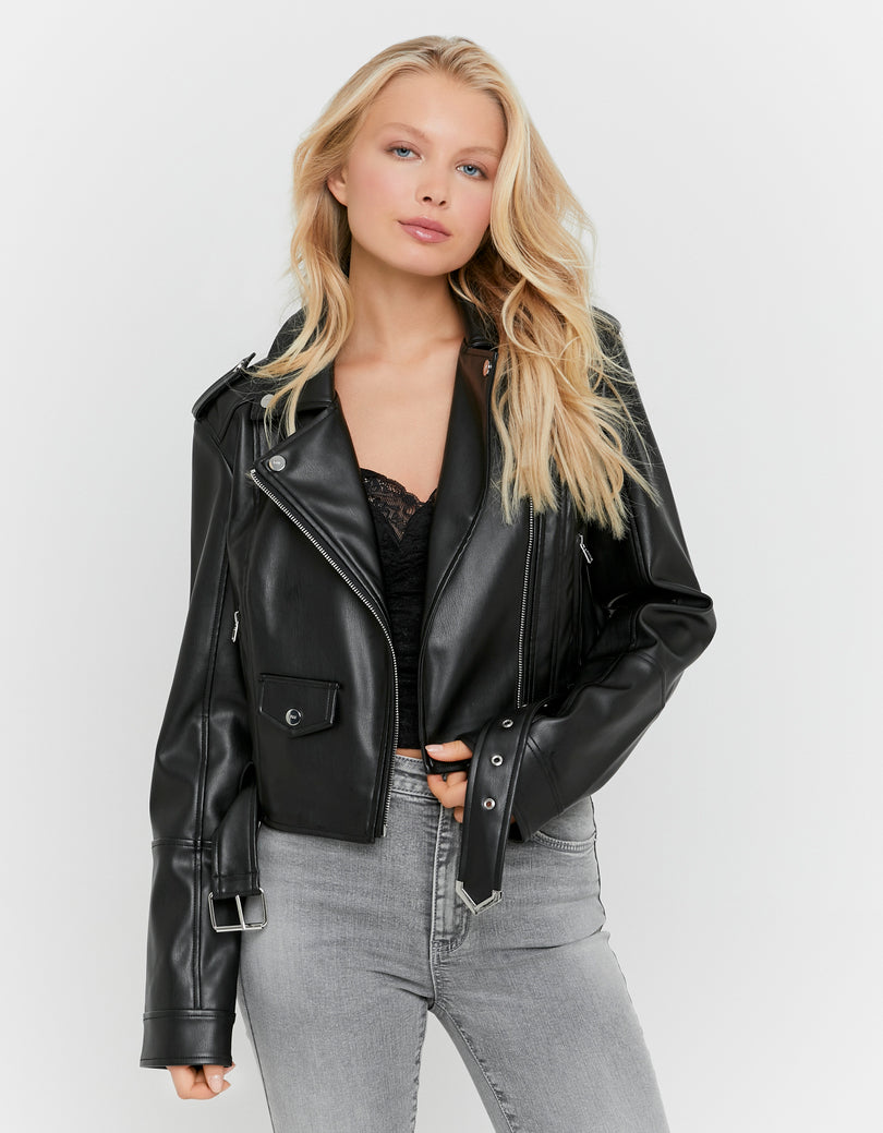 Faux Leather Biker Jacket | Black