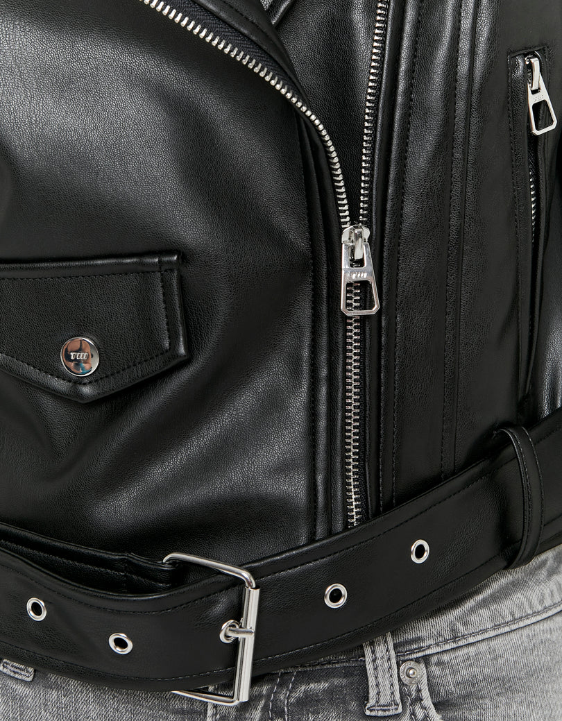 Faux Leather Biker Jacket | Black