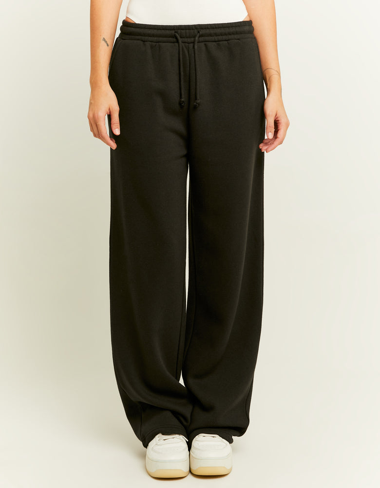 Wide Leg Basic Joggers | Black