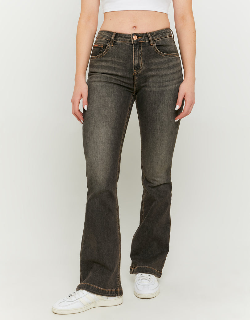 Mid Waist Bootcut Jeans | Black Wash