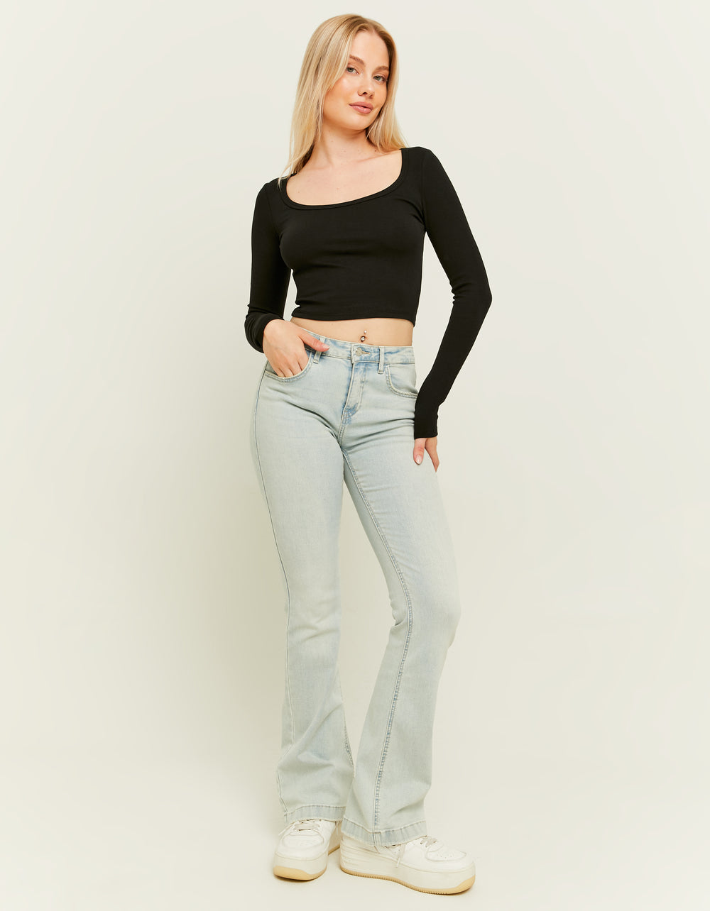 Mid Waist Bootcut Jeans | Blue Wash