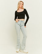 Mid Waist Bootcut Jeans | Blue Wash