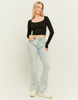 Mid Waist Bootcut Jeans | Blue Wash